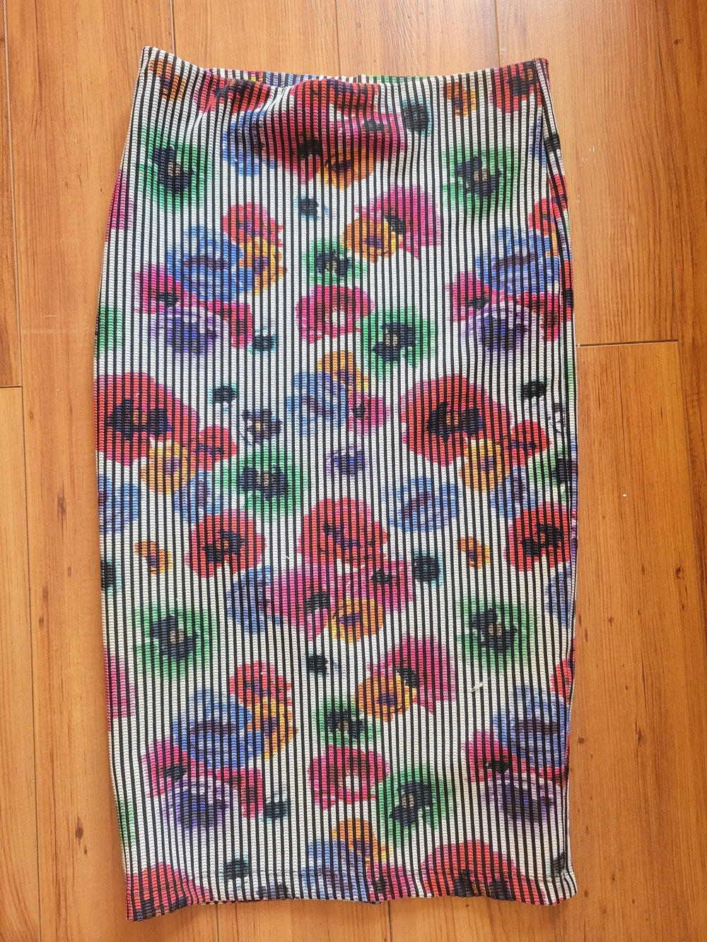 Zara Multicolor Floral Stripe Pencil Skirt